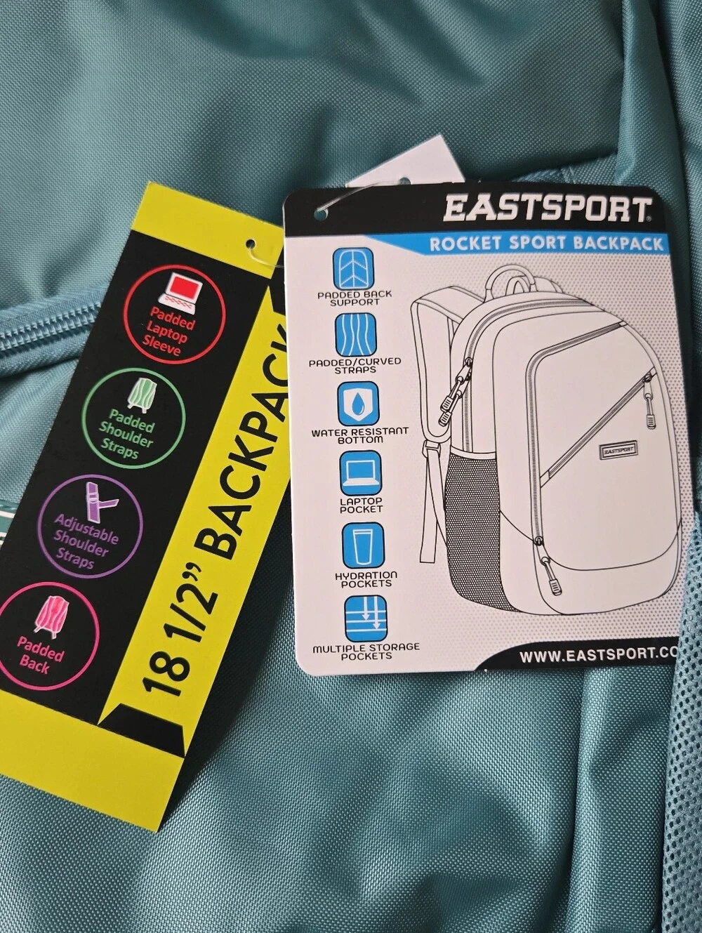 EastSport 18.5” Teal Backpack Laptop School Travel Bag New With Tags. Condition